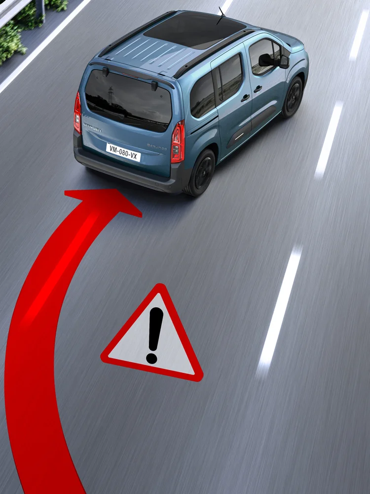 Vue arrière de ë-Berlingo avec freinage d'urgence automatique, avec la sécurité, la visibilité